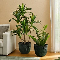 Glitzhome® 15.25" Honeycomb Textured Green Faux Ceramic Plastic Planters, 2ct.