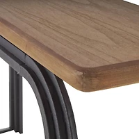 55" Black Metal Layered Arch Living Room Console Table with Brown Tabletop