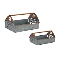 Galvanized Metal Barn Caddy Tray Set