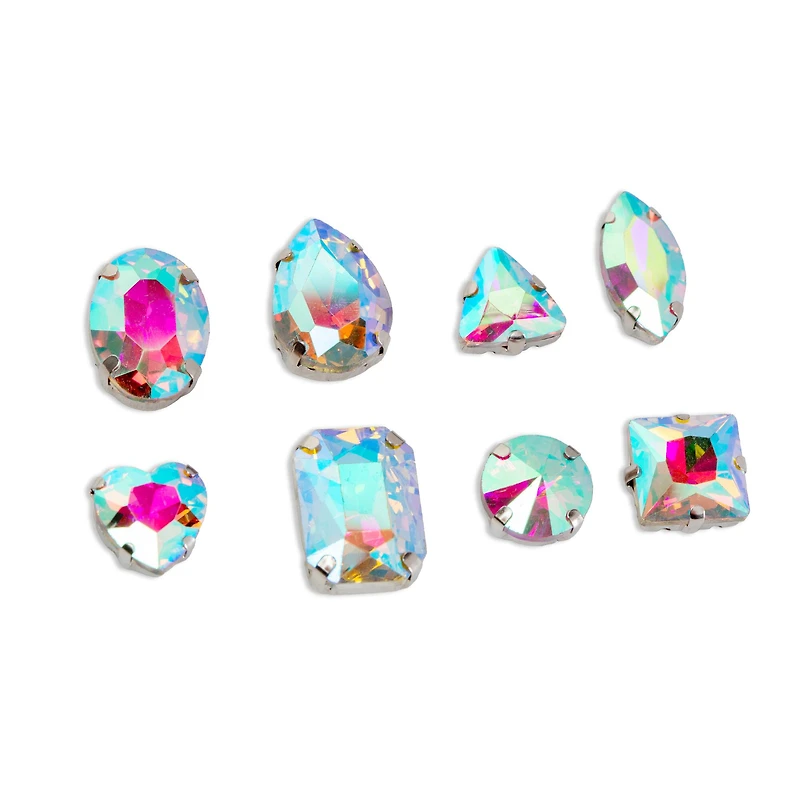 CousinDIY Silver Crystal AB Glass Sew-On Rhinestones, 48ct.