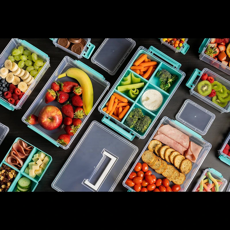 John Bead 10" Joy Filled Clear & Turquoise Stackable Storage With Handle