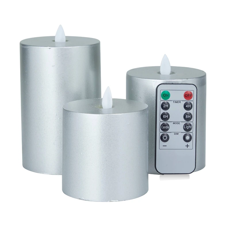 Silver Traditional Flameless Candle Set
