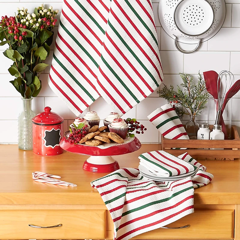 DII® Holiday Stripes Heavyweight Dishtowel & Dishcloth Set
