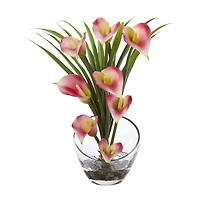 15.5" Pink Calla Lily and Grass Arrangement in Vase