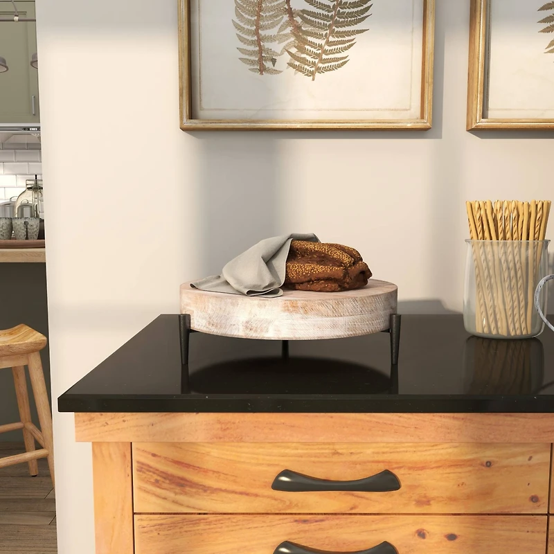 13" Cream Mango Wood Tray with Black Metal Leg