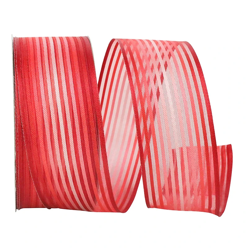 JAM Paper 1.5" x 25yd. Red Wired Sly Stripe Ribbon