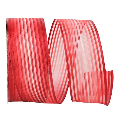 JAM Paper 1.5" x 25yd. Red Wired Sly Stripe Ribbon