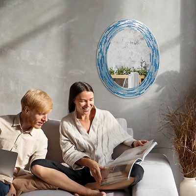 Head West Aqua/Blue3 Tile Framed Oval Wall Vanity Mirror - 23" x 29"