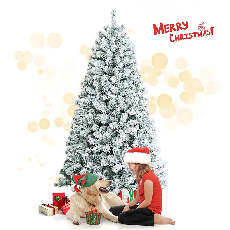 Costway 6ft. Unlit Snow Flocked Hinged Artificial Christmas Tree