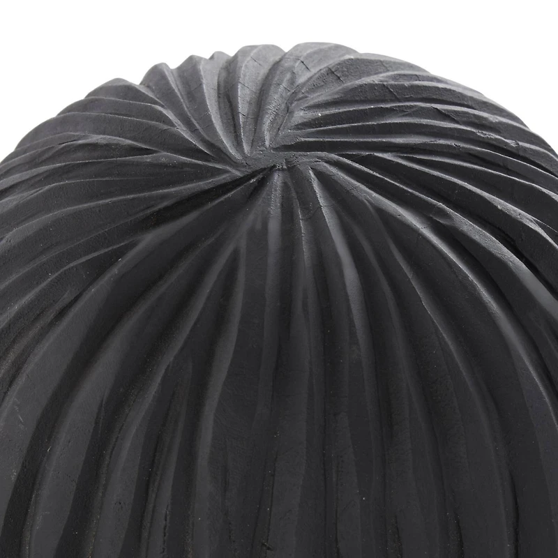 Black Teak Wood Carved Orbs Set