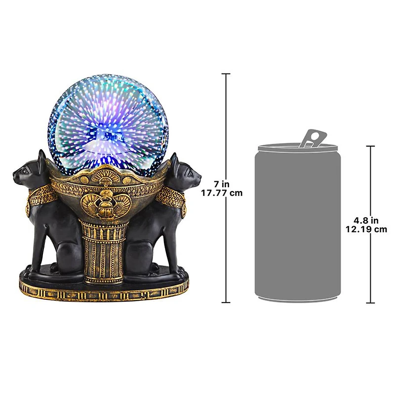Design Toscano 7" LED Bastet Cat Goddess Cosmic Sphere Illuminated Statue