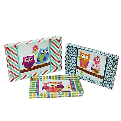 White & Blue Vintage Style Owl Rectangular Serving Tray Set