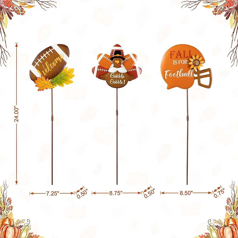 Glitzhome® 24" Thanksgiving Metal Football & Turkey Yard Stakes Set