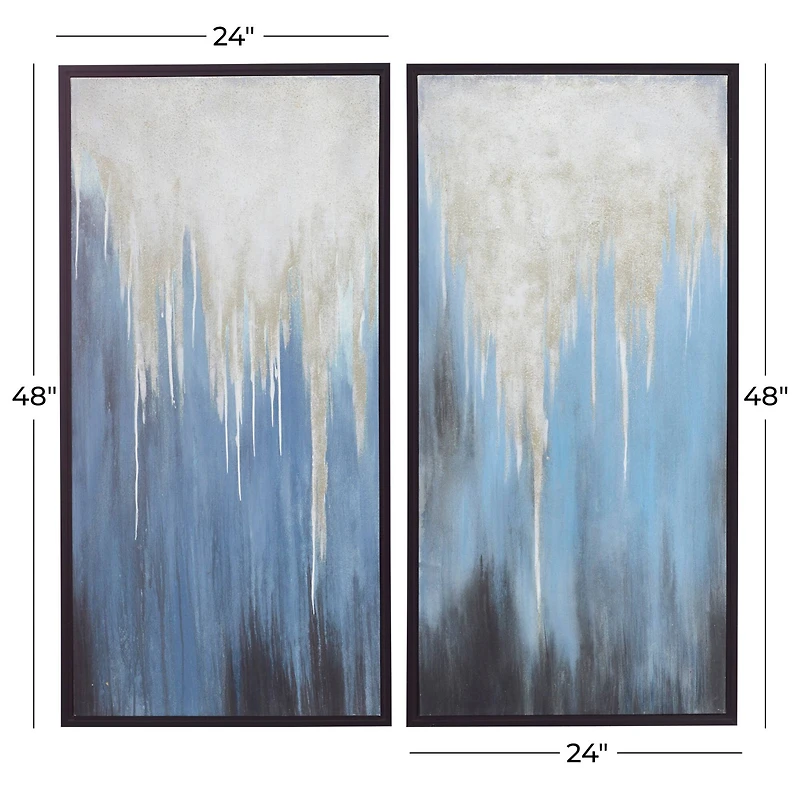 Set of 2 Blue Polystone Contemporary Framed Wall Art, 24" x 48"