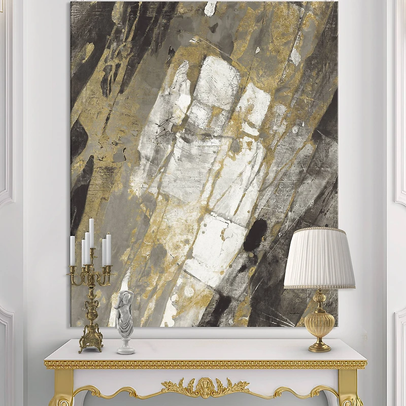 Designart - Gold, Black and White Hanpainted Abstract