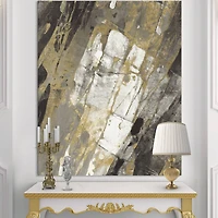 Designart - Gold, Black and White Hanpainted Abstract