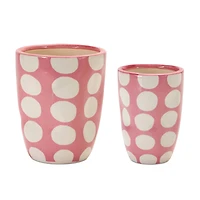 Pink Polka Dot Dolomite Vase Planter Set