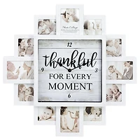 White Farmhouse Shabby-Chic "Thankful" Picture Frame Wall Collage Clock
