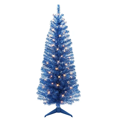 4.5ft. Pre-Lit Blue Tinsel Artificial Christmas Tree, Clear Lights