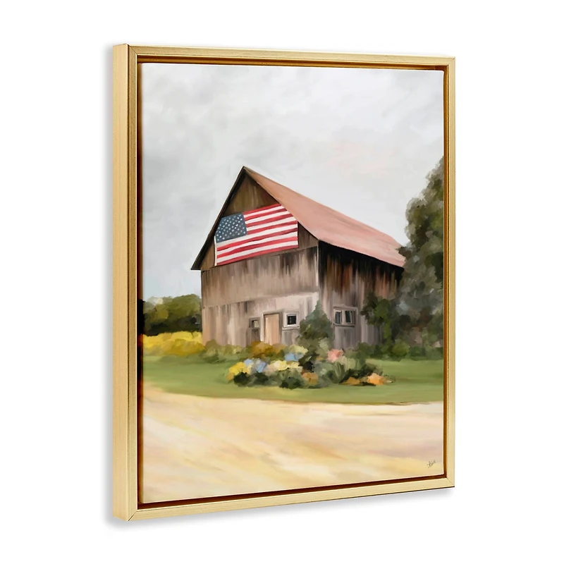 Stupell Industries Rural Americana Home Countryside Farm Flag Painting Floater Framed Art