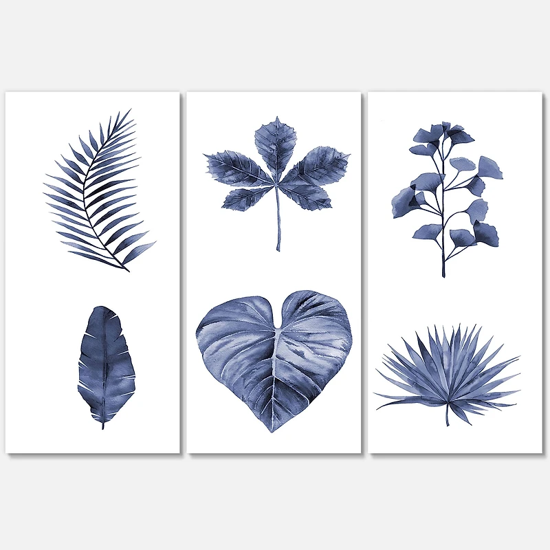 Designart - Abstract Blue Set Of Plant Leaves