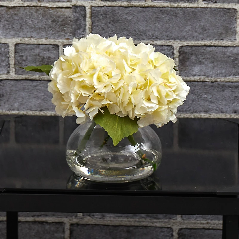 8.5" Cream Blooming Hydrangea in Glass Vase