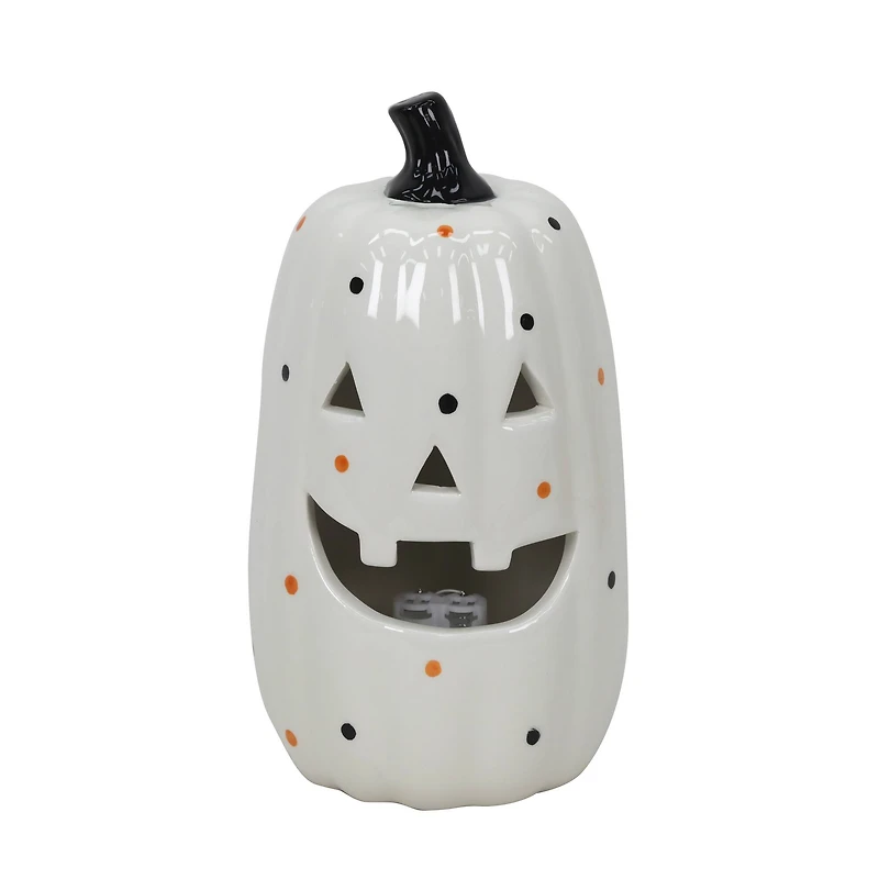 9.75" White Jack-o'-Lantern LED Ceramic Tabletop Décor by Ashland®