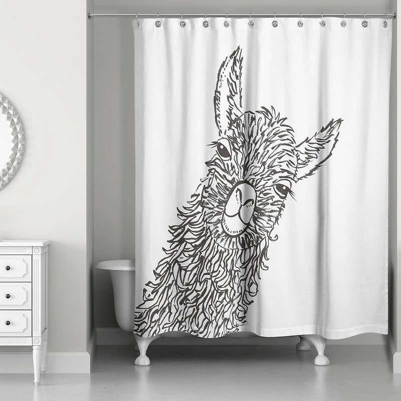 Sketch Llama Sweet Cheeks 71" x 74" Shower Curtain
