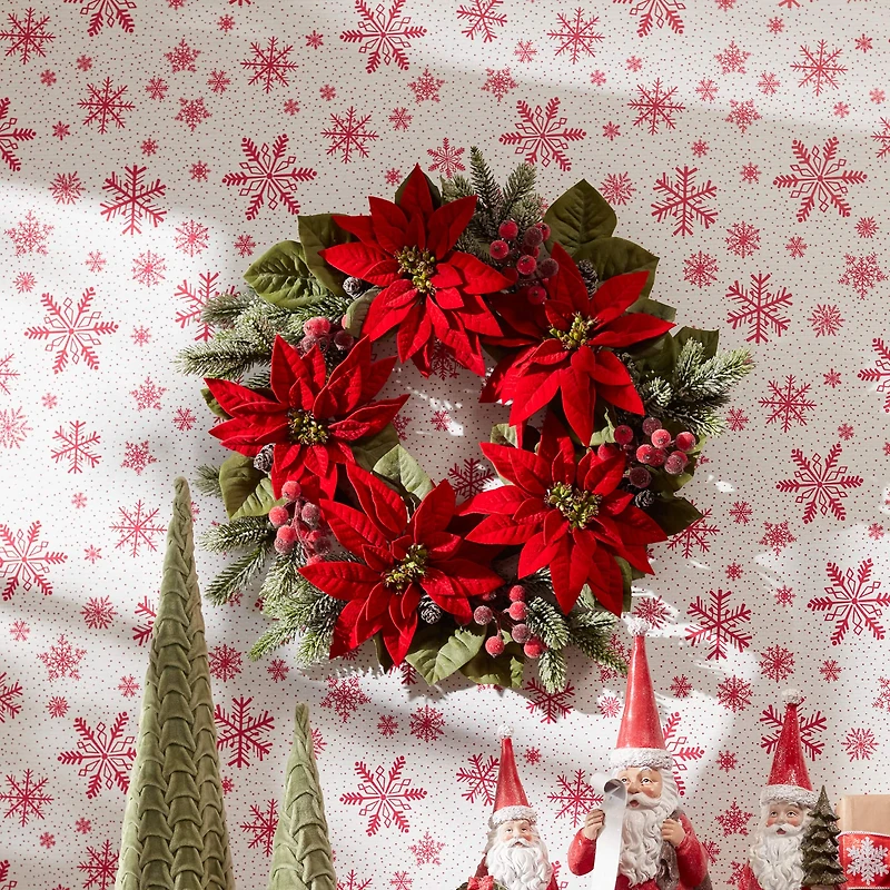24.5" Poinsettia Flower Pine Wreath