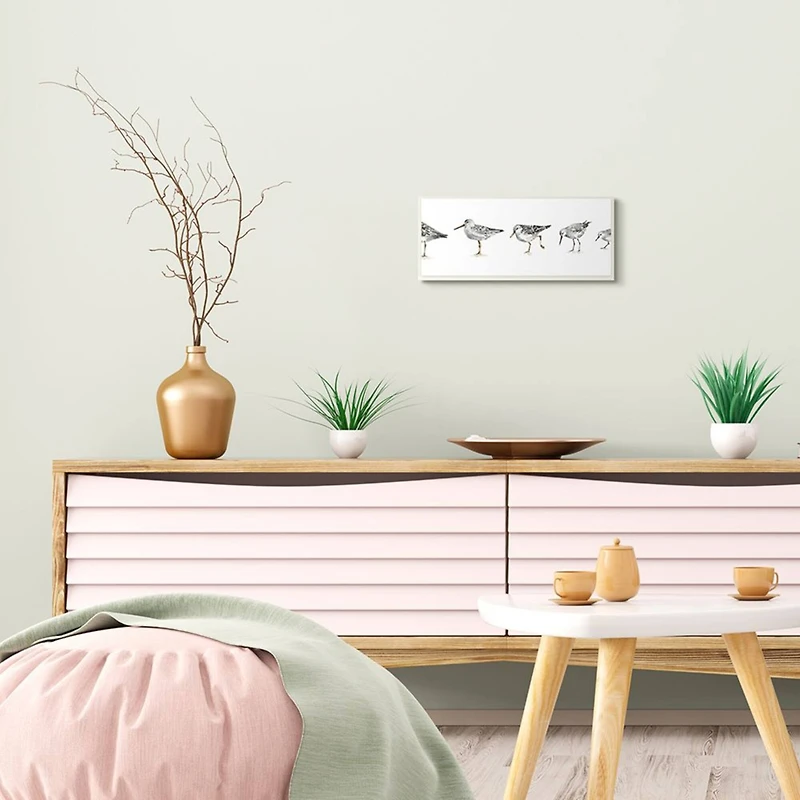 Stupell Industries Sandpiper Bird Stances Minimal Grey White Painting,7" x 17"