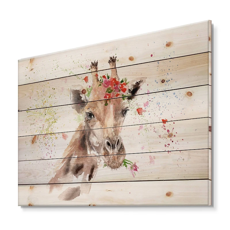 Designart - Portrait of A Giraffe With Flowers III