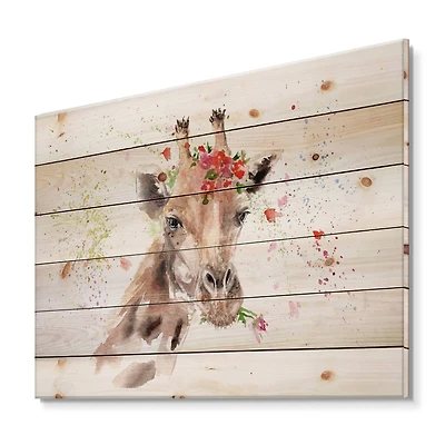 Designart - Portrait of A Giraffe With Flowers III