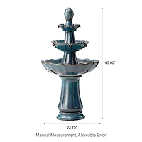 Glitzhome® 45" 3-Tier LED Turquoise Pedestal Lotus Ceramic Outdoor Floor Fountain