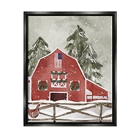 Stupell Industries Americana Barn Holiday Snow Scene Framed Floater Canvas Wall Art