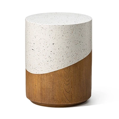 Glitzhome® 17.25" Two Tone Faux Terrazzo & Wood Texture Garden Stool