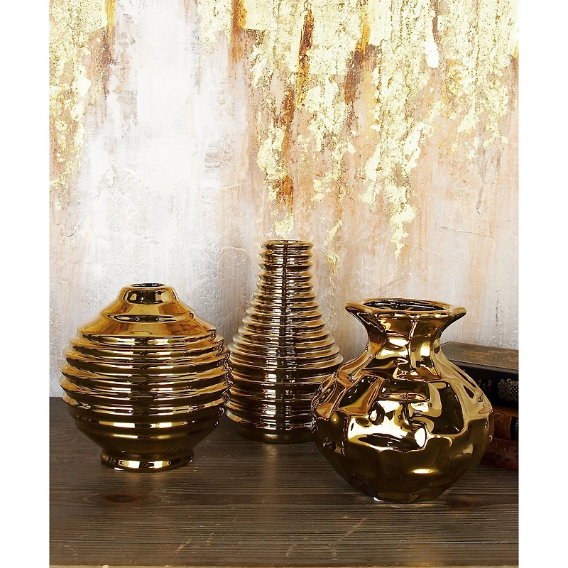 6" Gold Stoneware Glam Vase, 3ct.
