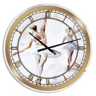 Designart 'Watercolors Ballerinas Dance Ii Glam Wall Clock