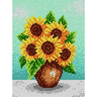Orchidea Needlepoint Canvas For Halfstitch Without Yarn Sunflowers In A Brown Vase - Printed Tapestry Canvas