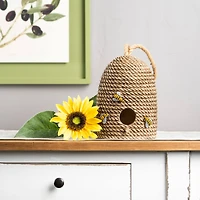 8.5" Hanging Bee Hive Bird House with Rope Accent
