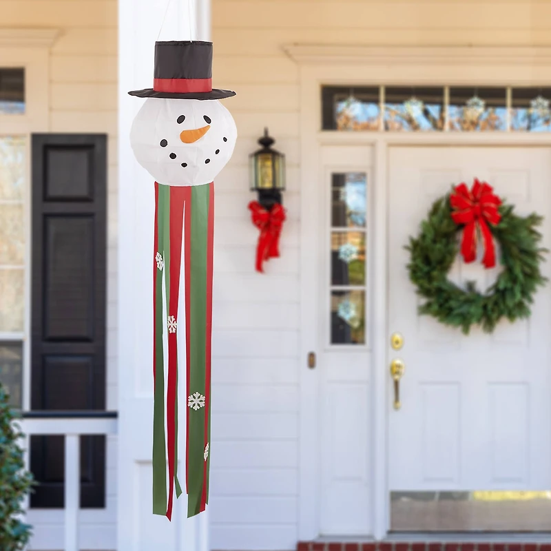 53" Red, Green & White Snowman Windsock