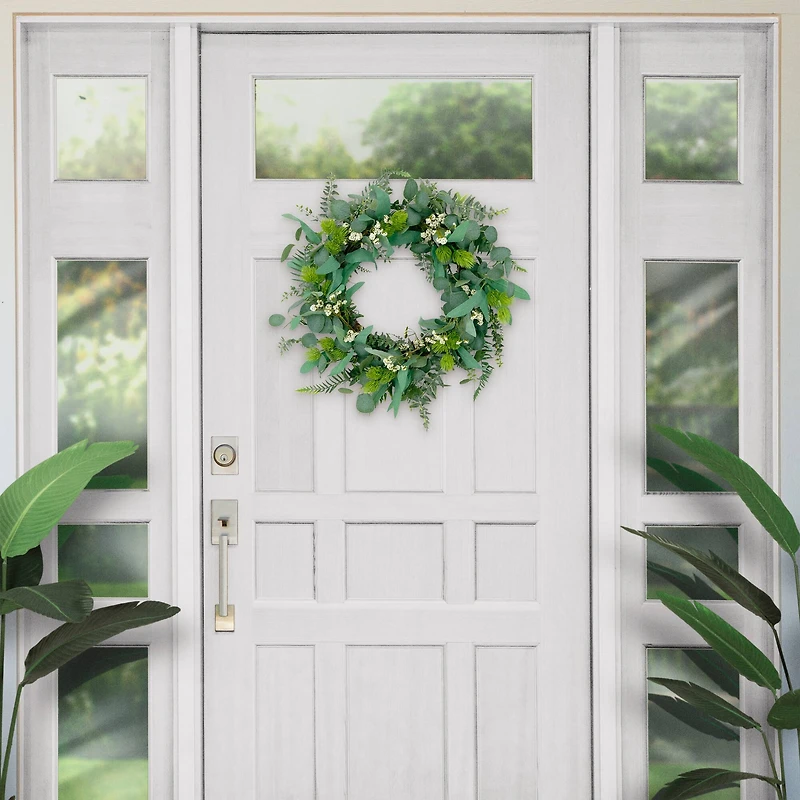 24'' Green and White Eucalyptus Floral Spring Wreath