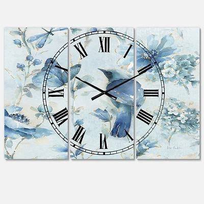 Designart Indigold Watercolor Flower III Traditional 3 Panel Wall Clock