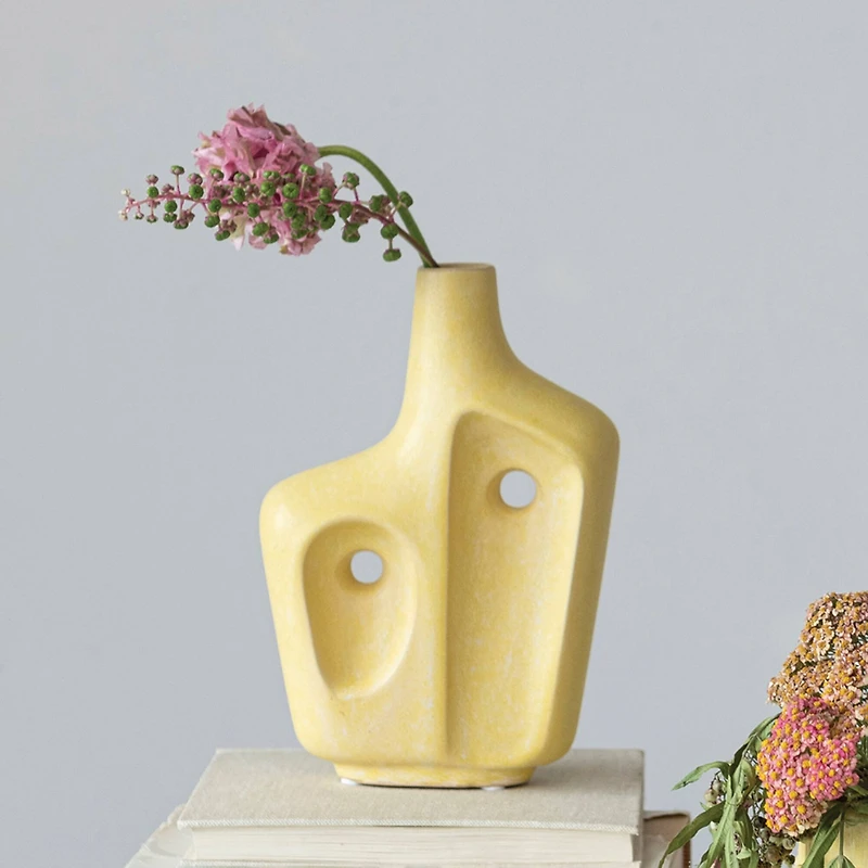 Hello Honey® 8.5" Yellow Stoneware Abstract Sculptural Vase