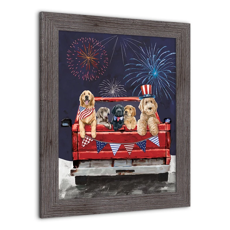 Patriotic Truck Pups Western Framed Print