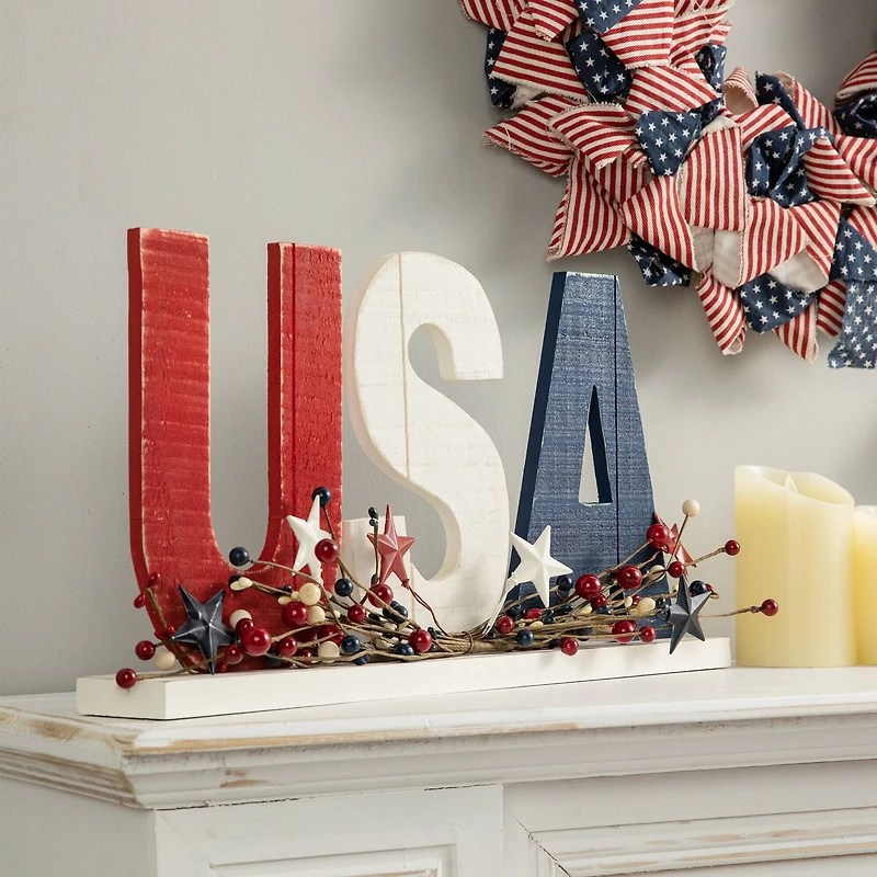 Glitzhome® 18" U.S.A. Wooden Table Decoration