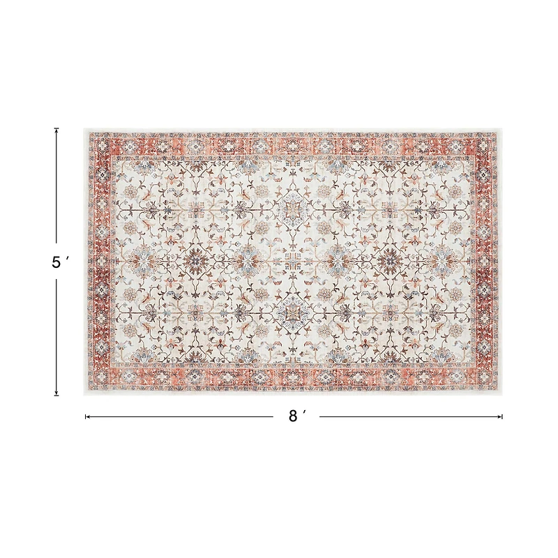 Glitzhome® Ivory & Red Oriental Area Rug