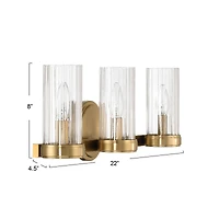 Hello Honey® Izzy Brushed Gold Metal & Clear Ribbed Glass 3-Light Vanity Light