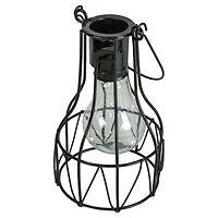 6.5" Black Geometric Edison Outdoor Hanging Solar Lantern with Handle
