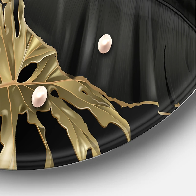 Designart - Black and Gold Tropical Leaves III