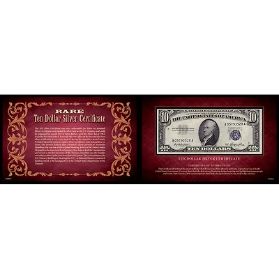 Ten Dollar Silver Certificate 5x8 Portfolio United States Genuine Currency